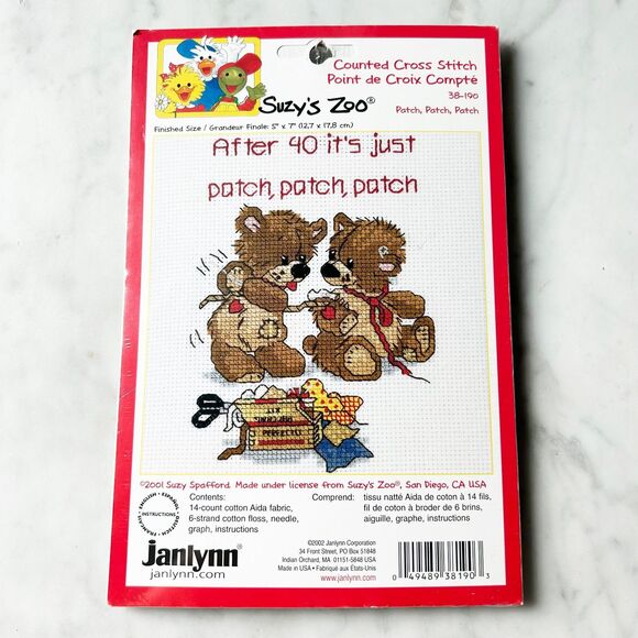 Suzy's Zoo After 40 It's Just Patch Patch Patch Counted Cross Stitch Kit-Janlynn - Picture 1 of 4